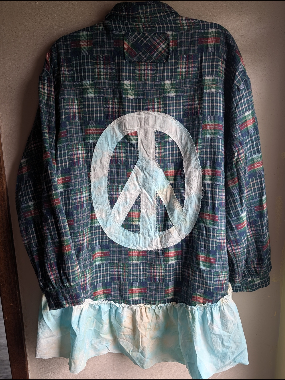 Blue Velvet Sample Piece- Distressed Peace Sign Flannel
